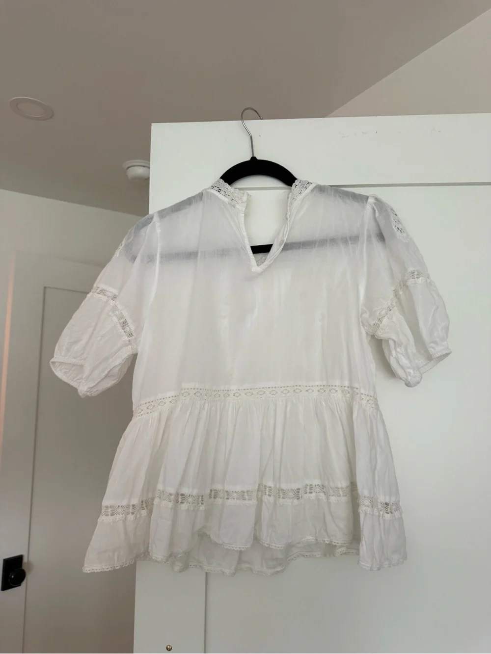 Zara White Lace-Trim Blouse
